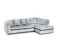 Furnishings For Less Crystal Crushed Velvet Scatter Back 5 Seater L Shaped Corner Sofa - Silver - Right Hand Facing