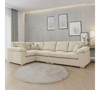 Furnishings For Less Delta Full Jumbo Cord 5 Seater L Shaped Corner Sofa - Cream - Left Hand Facing