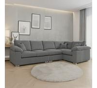 Furnishings For Less Delta Full Jumbo Cord 5 Seater L Shaped Corner Sofa - Silver - Right Hand Facing