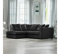 Furnishings For Less Fernando Plush Velvet Corner Sofa - Black - Left Hand Facing