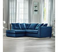Furnishings For Less Fernando Plush Velvet Corner Sofa - Blue - Left Hand Facing
