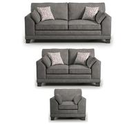 Furnishings For Less Hilliard Fullback Fabric 3 Piece Sofa Suite - Charcoal