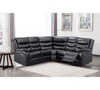 Furnishings For Less Leather 5 Seater Reclining Corner Sofa + Drinks Tray - Black