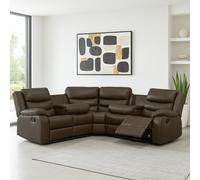 Furnishings For Less Leather 5 Seater Reclining Corner Sofa + Drinks Tray - Brown