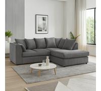 Furnishings For Less Luxor Cord Fabric 4 Seater Corner Sofa Scatter Back - Grey - Right Hand Facing