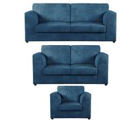 Furnishings For Less Luxor Full Jumbo Cord 3 Seater and 2 x Armchairs - Full Back - Marine Blue