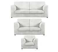 Furnishings For Less Luxor Full Jumbo Cord 3 Seater and 2 x Armchairs - Full Back - Silver
