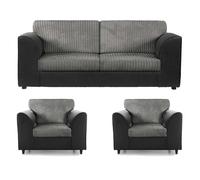 Furnishings For Less Luxor Full Jumbo Cord 3 Seater and 2 x Armchairs - Full Back - Black and Grey