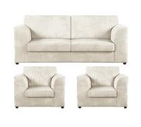 Furnishings For Less Luxor Full Jumbo Cord 3 Seater and 2 x Armchairs - Full Back - Cream