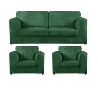 Furnishings For Less Luxor Full Jumbo Cord 3 Seater and 2 x Armchairs - Full Back - Green