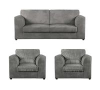 Furnishings For Less Luxor Full Jumbo Cord 3 Seater and 2 x Armchairs - Full Back - Grey