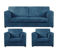 Furnishings For Less Luxor Full Jumbo Cord 3 Seater and 2 x Armchairs - Full Back - Marine Blue