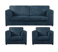 Furnishings For Less Luxor Full Jumbo Cord 3 Seater and 2 x Armchairs - Full Back - Navy Blue