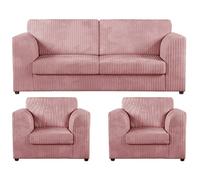 Furnishings For Less Luxor Full Jumbo Cord 3 Seater and 2 x Armchairs - Full Back - Pink
