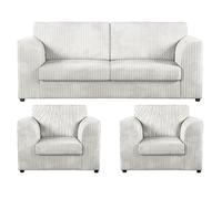 Furnishings For Less Luxor Full Jumbo Cord 3 Seater and 2 x Armchairs - Full Back - Silver