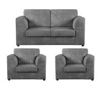 Furnishings For Less UK Luxor Jumbo Cord 2 + 1 + 1 Fabric 3 Piece Sofa Suite - Fullback Grey