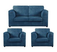 Furnishings For Less UK Luxor Jumbo Cord 2 + 1 + 1 Fabric 3 Piece Sofa Suite - Fullback Marine Blue