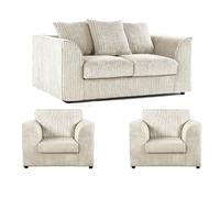 Furnishings For Less Luxor Jumbo Cord 2 Seater and 2 x Armchairs - Scatter Back - Cream