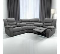 Furnishings For Less Manhattan Full Fabric Reclining 5 Seater Corner Sofa - Grey