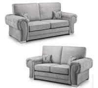 Furnishings For Less Milan Chesterfield Fabric 3 + 2 Seater Sofa Suite - Full Back - Grey