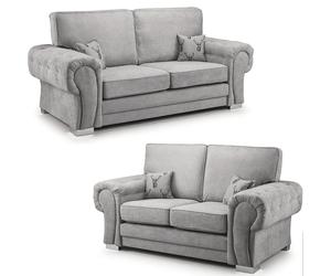 Furnishings For Less Milan Chesterfield Fabric 3 + 2 Seater Sofa Suite - Full Back - Grey