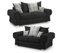 Furnishings For Less Milan Chesterfield Fabric 3 + 2 Seater Sofa Suite - Scatter Back - Black