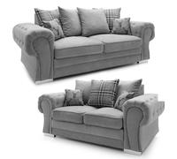Furnishings For Less Milan Chesterfield Fabric 3 + 2 Seater Sofa Suite - Scatter Back - Grey