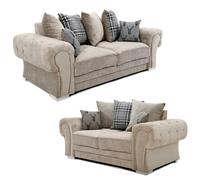 Furnishings For Less Milan Chesterfield Fabric 3 + 2 Seater Sofa Suite - Scatter Back - Mink