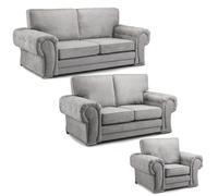 Furnishings For Less Milan Chesterfield Fabric 3 Piece Sofa Suite - Full Back - Grey