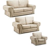 Furnishings For Less Milan Chesterfield Fabric 3 Piece Sofa Suite - Full Back - Mink