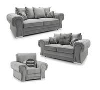 Furnishings For Less Milan Chesterfield Fabric 3 Piece Sofa Suite - Scatter Back - Grey