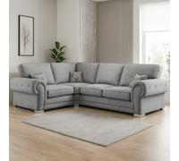 Furnishings For Less Milan Chesterfield Fabric 4 Seater Corner Sofa - Full Back - Grey - Left Hand Facing