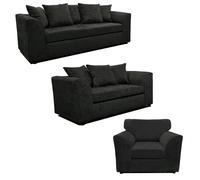 Furnishings For Less Monaco Chenille Fabric 3 Piece Sofa Suite - Black