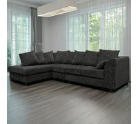 Furnishings For Less Monaco Chenille Fabric 5 Seater L Shaped Corner Sofa - Black - Left Hand Facing