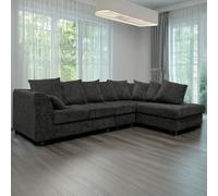 Furnishings For Less Monaco Chenille Fabric 5 Seater L Shaped Corner Sofa - Black - Right Hand Facing