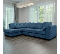 Furnishings For Less Monaco Chenille Fabric 5 Seater L Shaped Corner Sofa - Blue - Left Hand Facing