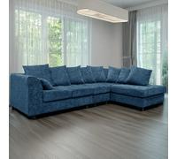 Furnishings For Less Monaco Chenille Fabric 5 Seater L Shaped Corner Sofa - Blue - Right Hand Facing