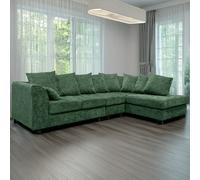 Furnishings For Less Monaco Chenille Fabric 5 Seater L Shaped Corner Sofa - Green - Right Hand Facing
