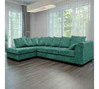 Furnishings For Less Monaco Chenille Fabric 5 Seater L Shaped Corner Sofa - Teal - Left Hand Facing