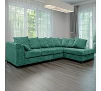 Furnishings For Less Monaco Chenille Fabric 5 Seater L Shaped Corner Sofa - Teal - Right Hand Facing