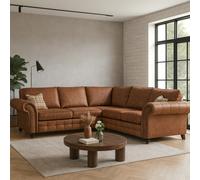 Oakland 5 Seater Leather Corner Sofa Chesterfield Style - Large - Tan Brown