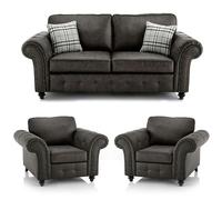 Furnishings For Less Oakland Chesterfield Leather 3 Piece Sofa Suite (3 + 1 + 1) - Charcoal Grey