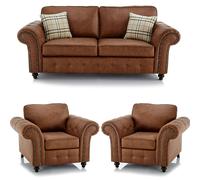 Furnishings For Less Oakland Chesterfield Leather 3 Piece Sofa Suite (3 + 1 + 1) - Tan