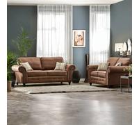 Furnishings For Less Oakland Chesterfield Leather Sofa Suite 3 + 2 - Tan