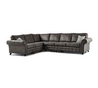 Furnishings For Less Oakland Large 6 Seater Leather Corner Sofa Chesterfield Style - Charcoal - Left Hand Facing