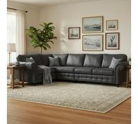 Furnishings For Less Oakland Long 5 Seater Leather Corner Sofa Chesterfield Style - Charcoal - Left Hand Facing