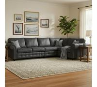 Furnishings For Less Oakland Long 5 Seater Leather Corner Sofa Chesterfield Style - Charcoal - Right Hand Facing