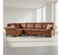 Furnishings For Less Oakland Long 5 Seater Leather Corner Sofa Chesterfield Style - Tan - Left Hand Facing