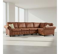 Furnishings For Less Oakland Long 5 Seater Leather Corner Sofa Chesterfield Style - Tan - Right Hand Facing