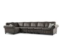 Furnishings For Less Oakland Long 6 Seater Leather Corner Sofa Chesterfield Style - Charcoal - Left Hand Facing